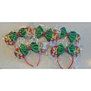 New! Unique Vintage Christmas Sequins Minnie Mouse Ears Headband Lot of 5